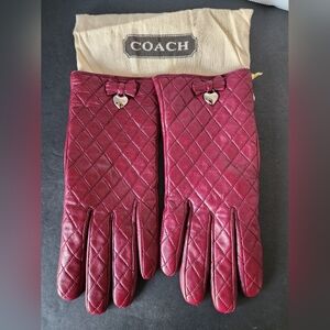 Coach Vintage Leather & Wool Gloves & Dust Bag, Leather & Merino Wool, EUC